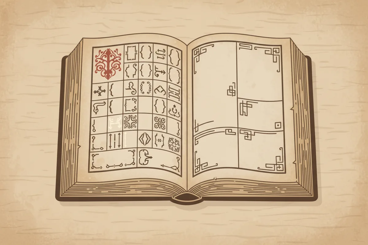 An illustration of an open book and type specimen sheet in warm tones, representing the historical origin of lorem ipsum.