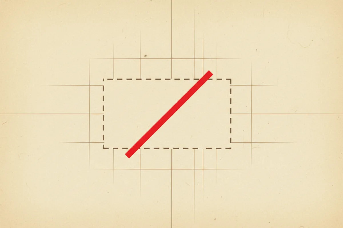 A design grid with a dashed rectangle placeholder symbolically crossed out, representing the rejection of lorem ipsum placeholder text.