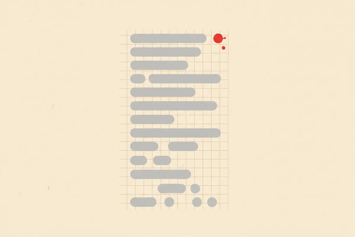 A warm beige background with abstract grey rectangular blocks arranged in columns, suggesting placeholder text on a design layout, with faint grid lines.